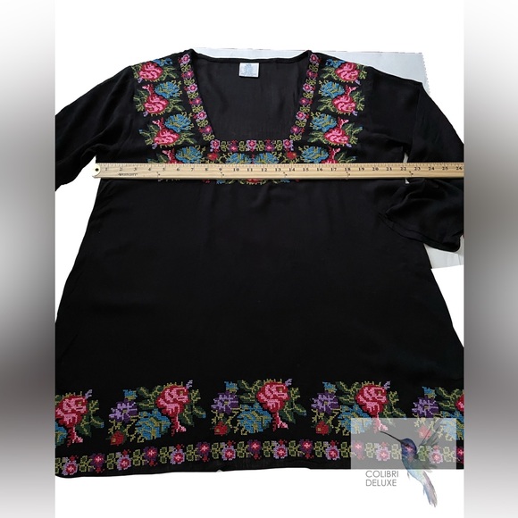Women's Black embroidered Viscose blouse bohemian top summer Tunic (L) - Picture 4 of 6